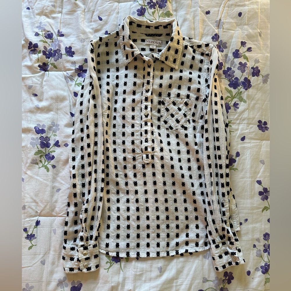 Merona White and Black 3/4 Button Down